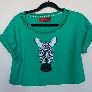 Green Zebra Embroidered Crop Top